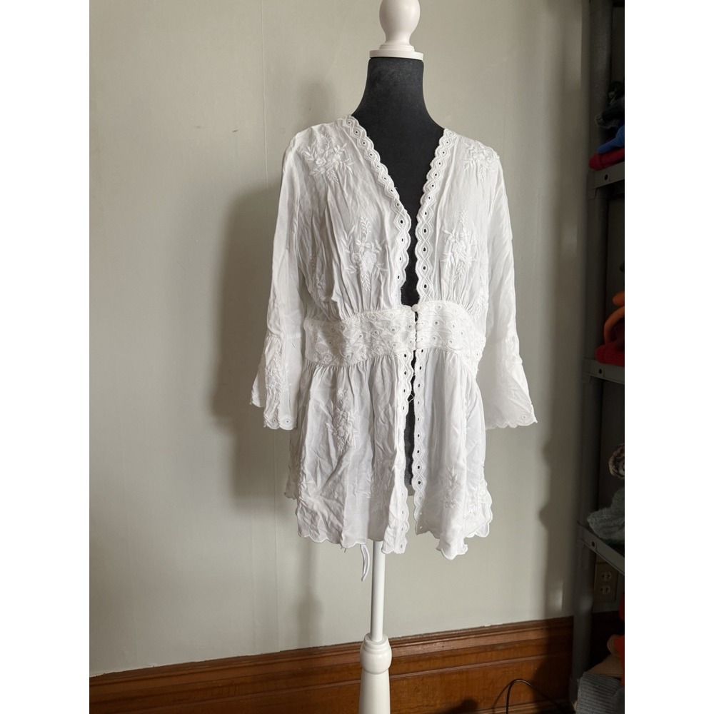 Soft Surroundings Lace Tunic Top Eylet Boho Top M Bell Sleeve Whimsical Fairy M